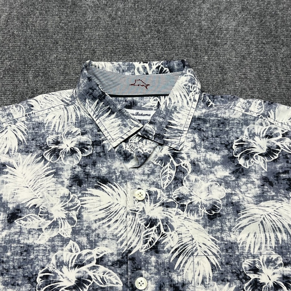 Tommy Bahama Shirt Mens Large Blue Floral Silk IslandZone Button Front Hawaiian